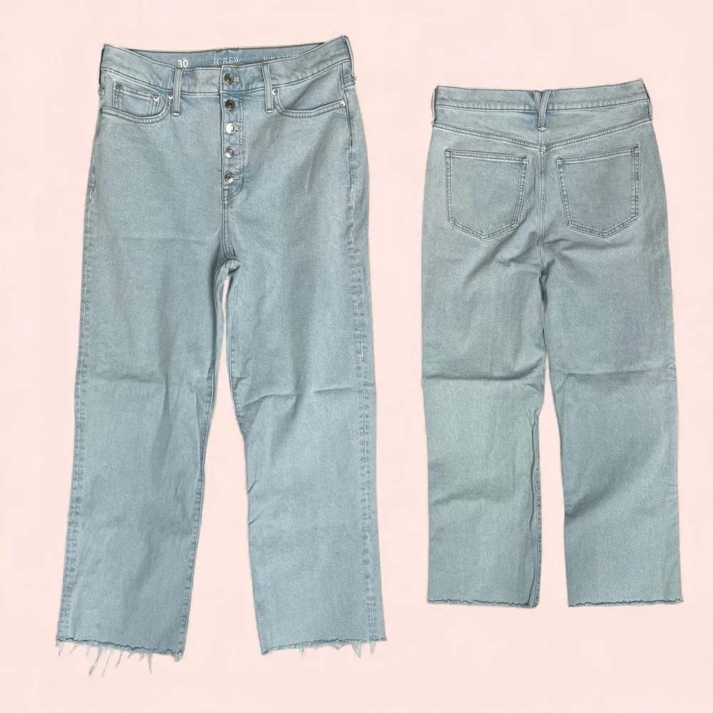 J. Crew Women Sz 30 Jeans Full length Slim Wide Leg Light Blue Wash EUC #BZ751